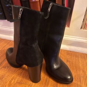 Black Leather/Velvet Ankle Boots